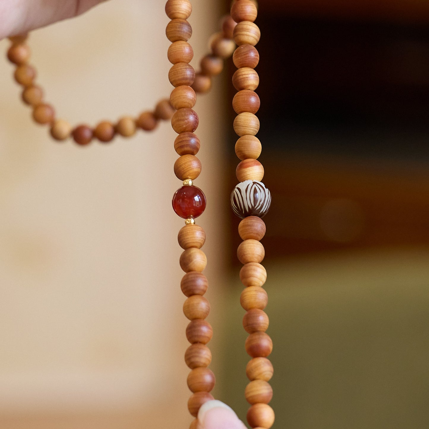 Cliff Cypress Beaded Crossbody Phone Strap with Gourd & Tassel 8 mm Wooden Beads, Long Phone Chain