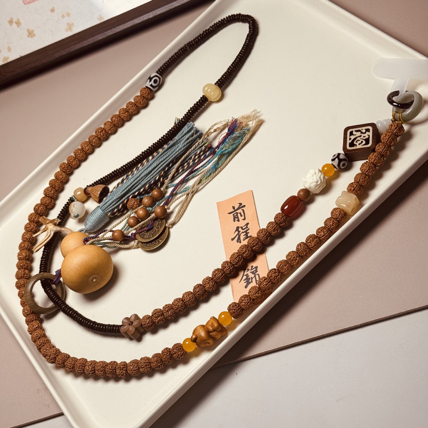 Handcrafted Bodhi Seed Lion Crossbody Strap 120 cm / 47 in