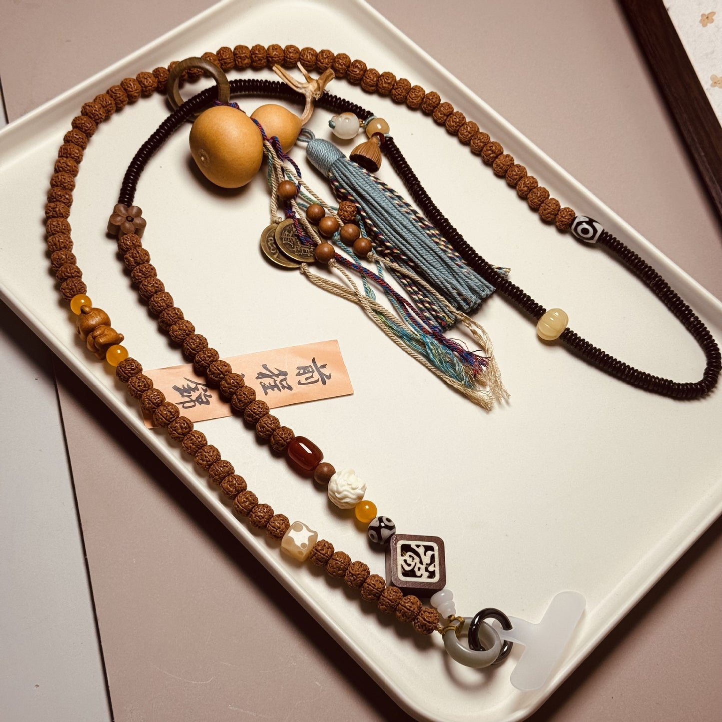 Handcrafted Bodhi Seed Lion Crossbody Strap 120 cm / 47 in