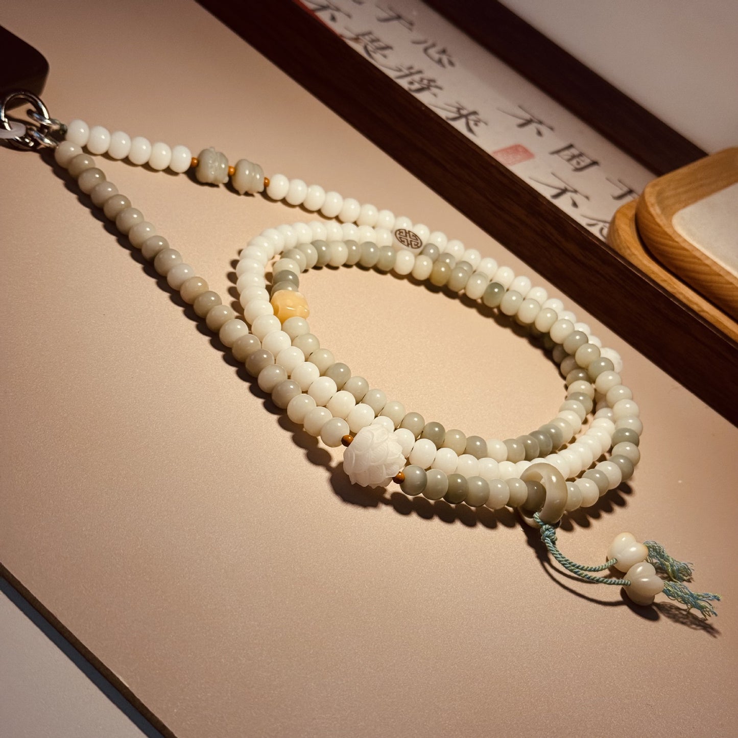 Zen Bodhi Beaded Crossbody Phone Strap Oriental-Inspired Wooden & Bodhi Bead Phone Necklace, 120 cm / 47 in