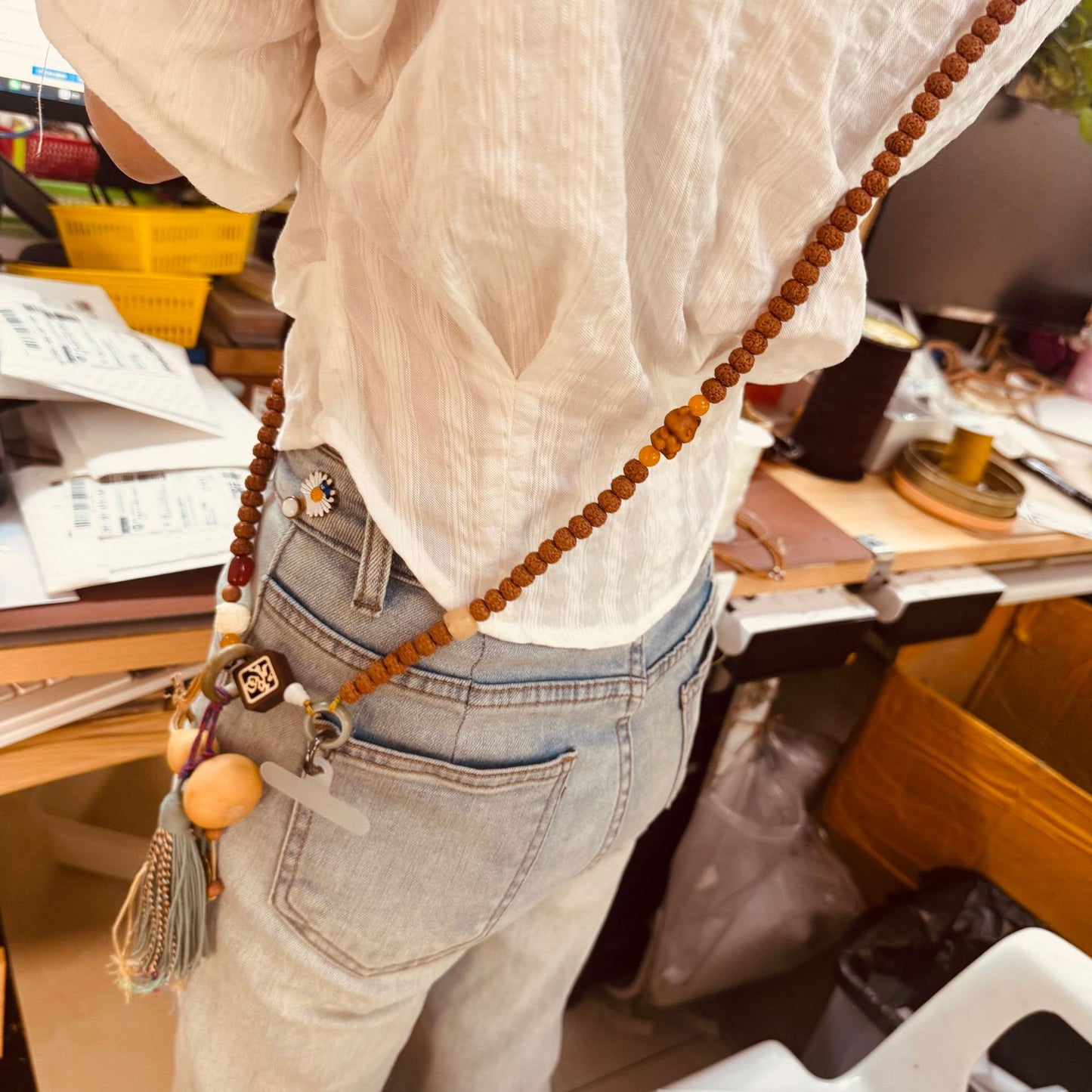 Handcrafted Bodhi Seed Lion Crossbody Strap 120 cm / 47 in