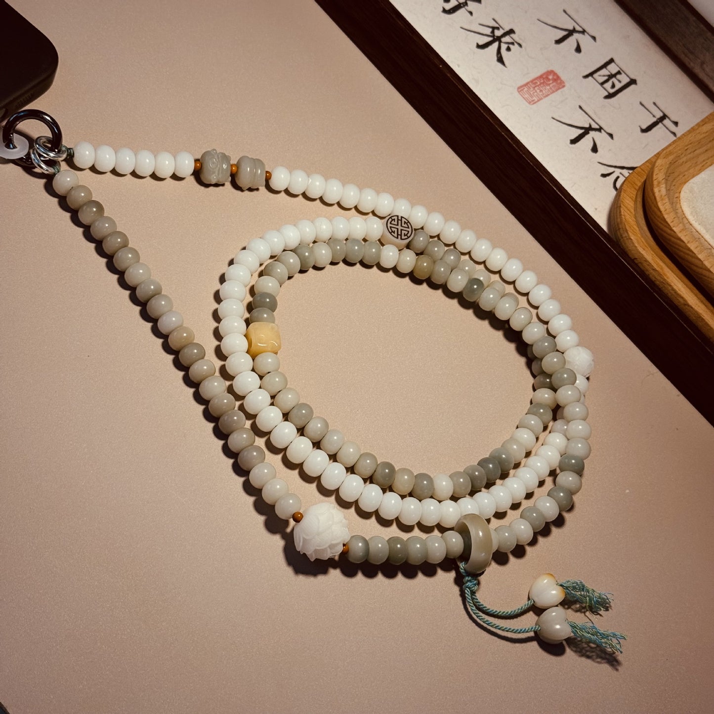 Zen Bodhi Beaded Crossbody Phone Strap Oriental-Inspired Wooden & Bodhi Bead Phone Necklace, 120 cm / 47 in