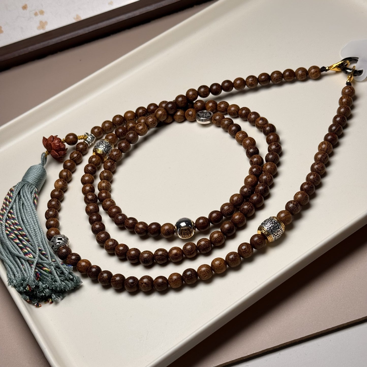 Golden Sandalwood & Agate Crossbody Phone Strap Multi-Use Wooden Beaded Phone Chain, 120 cm / 47 in