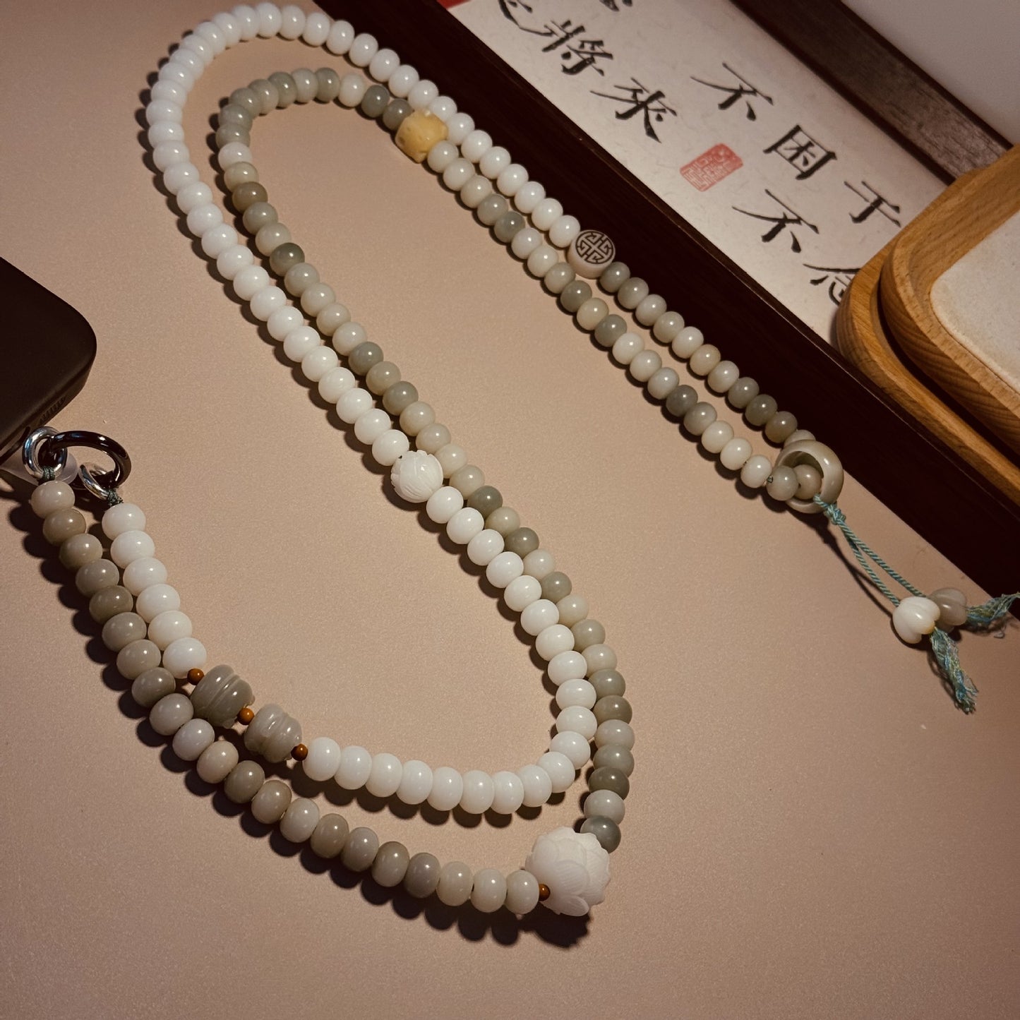 Zen Bodhi Beaded Crossbody Phone Strap Oriental-Inspired Wooden & Bodhi Bead Phone Necklace, 120 cm / 47 in