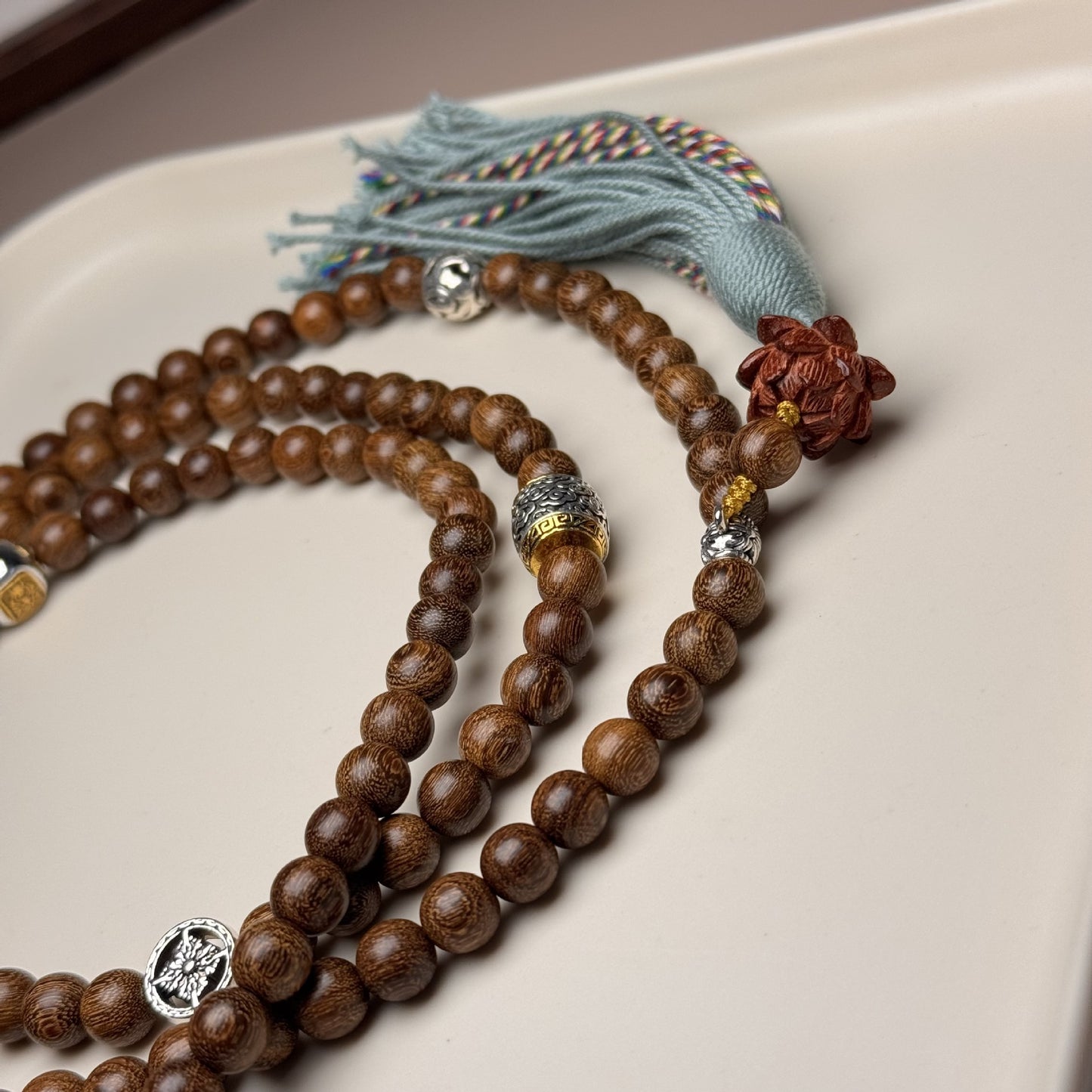 Golden Sandalwood & Agate Crossbody Phone Strap Multi-Use Wooden Beaded Phone Chain, 120 cm / 47 in