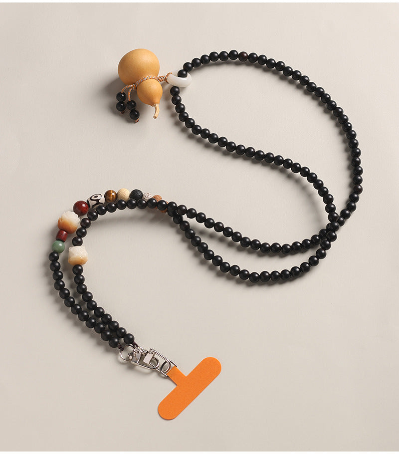 Ebony WoodGourd Crossbody Phone Strap Handwoven Beaded Phone Chain with Natural Gourd Accent, 120 cm / 47 in