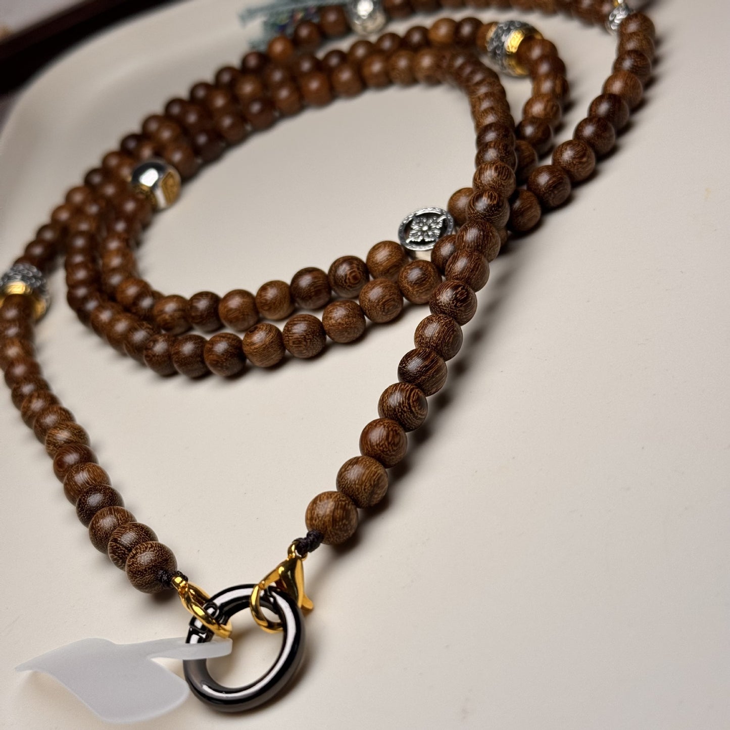 Golden Sandalwood & Agate Crossbody Phone Strap Multi-Use Wooden Beaded Phone Chain, 120 cm / 47 in